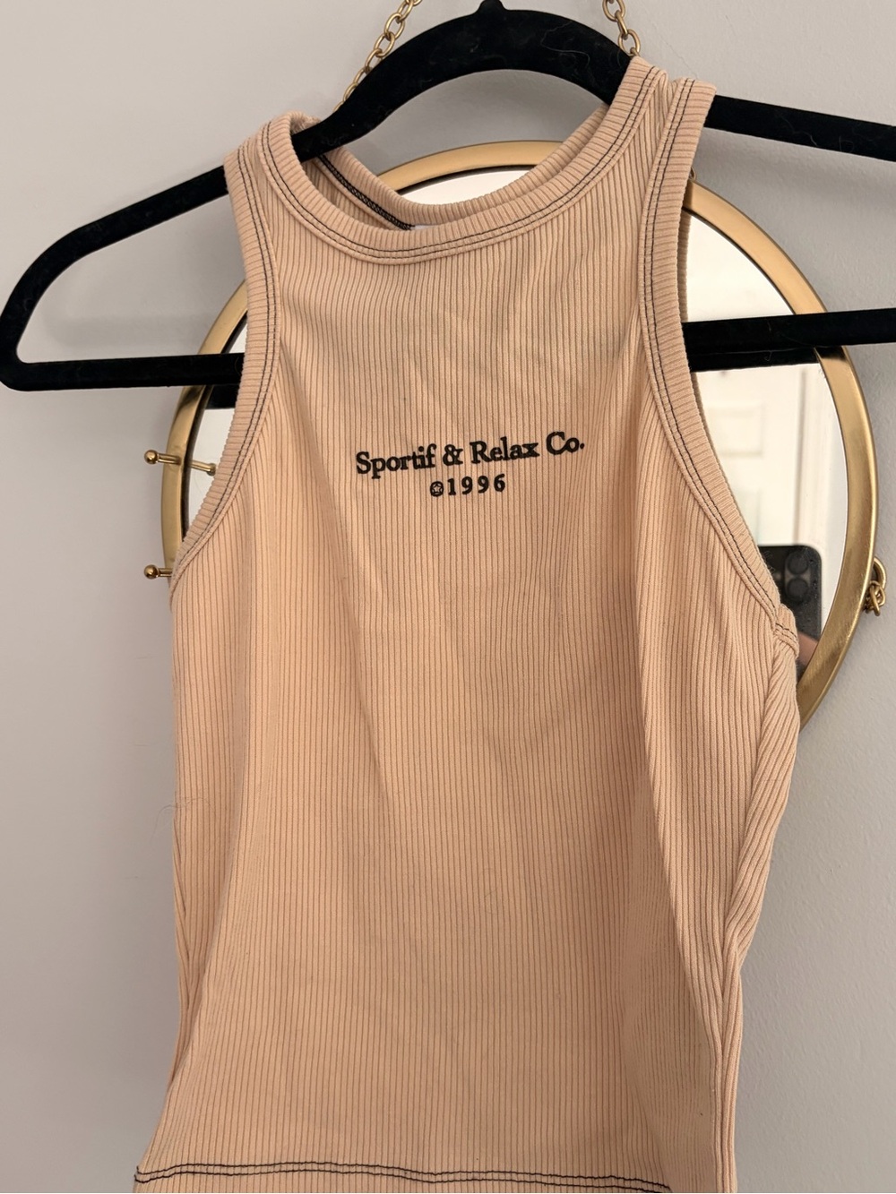 Princess Polly Beige Ribbed Tank Top with Black Logo